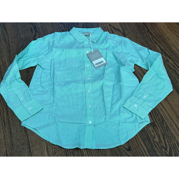 NWT Everlane The Silky Cotton Mint Green White Stripe Button Down Shirt Size 0 - Picture 4 of 11